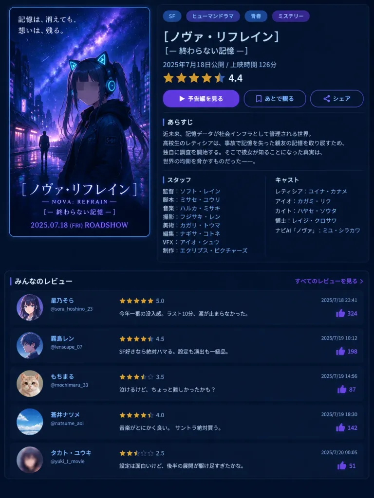 日系動畫電影資料庫詳情頁UI