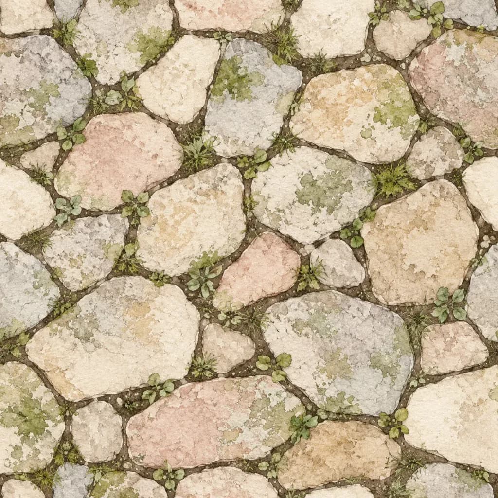 Seamless Watercolor Stone Garden Path