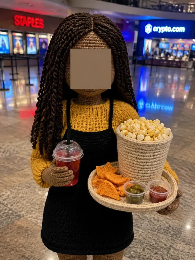 Crochet Cinema Doll with Movie Snacks
