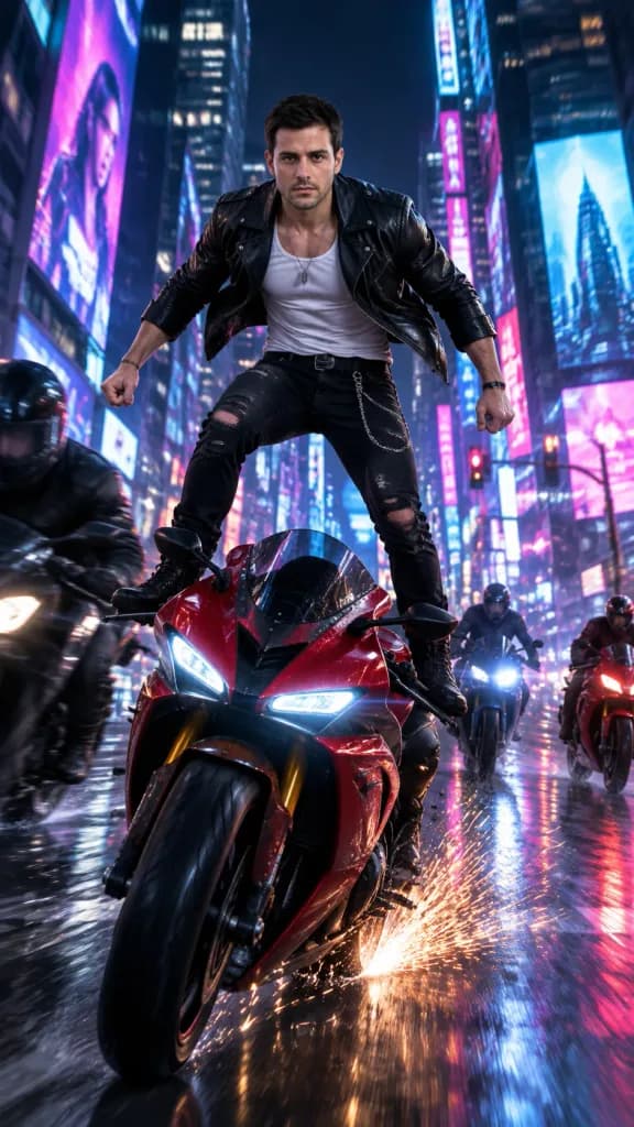 Futuristic Neon Superbike Stunt