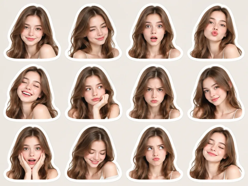 Woman Portrait Expressions Sticker Pack Grid