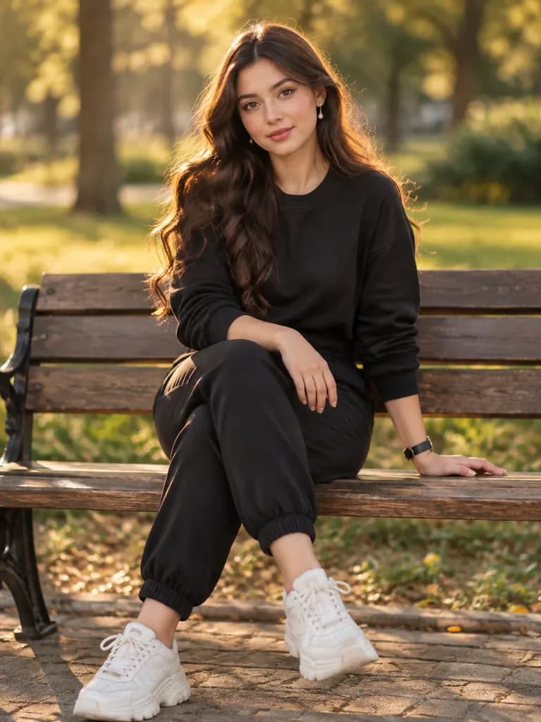 Golden Hour Park Bench Portrait