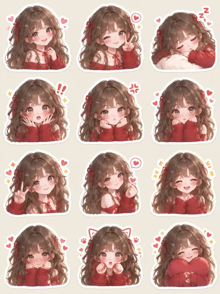귀여운 애니 소녀 표정 스티커 시트