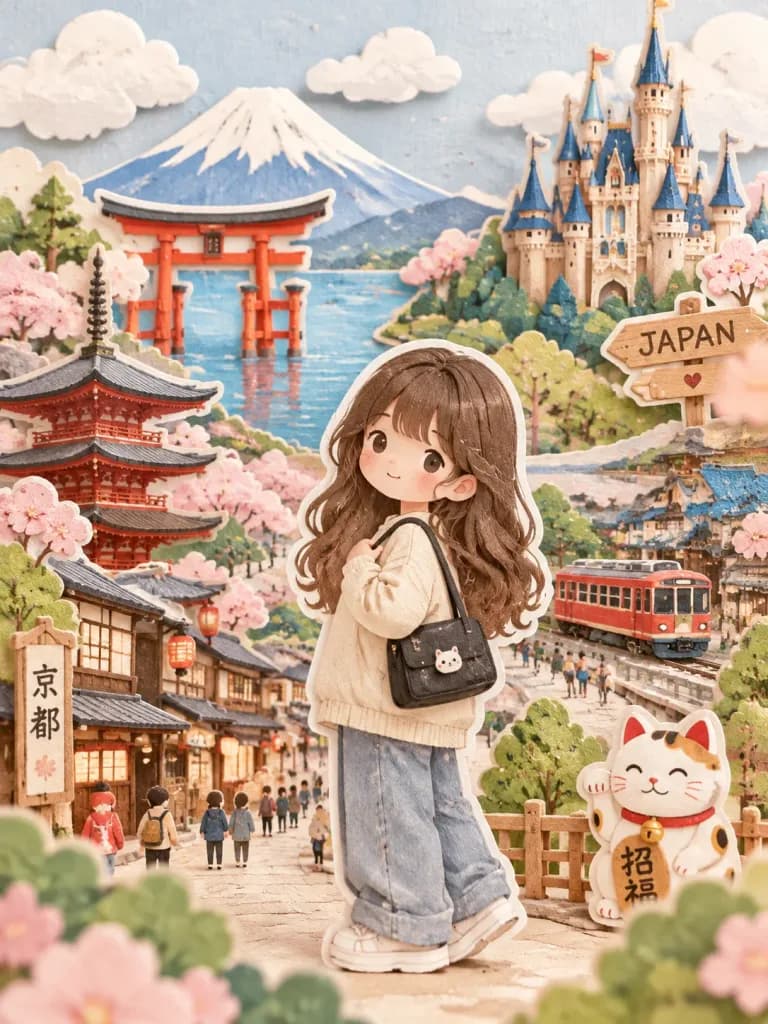カワイイ切り絵旅行ジオラマ