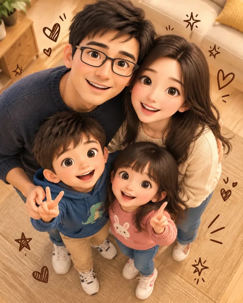 Stylized 3D Animated Family Portrait