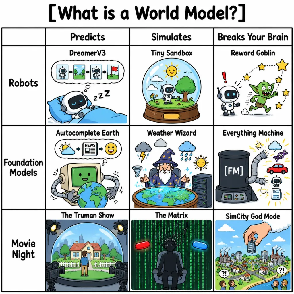 World Model Taxonomy Comic Grid
