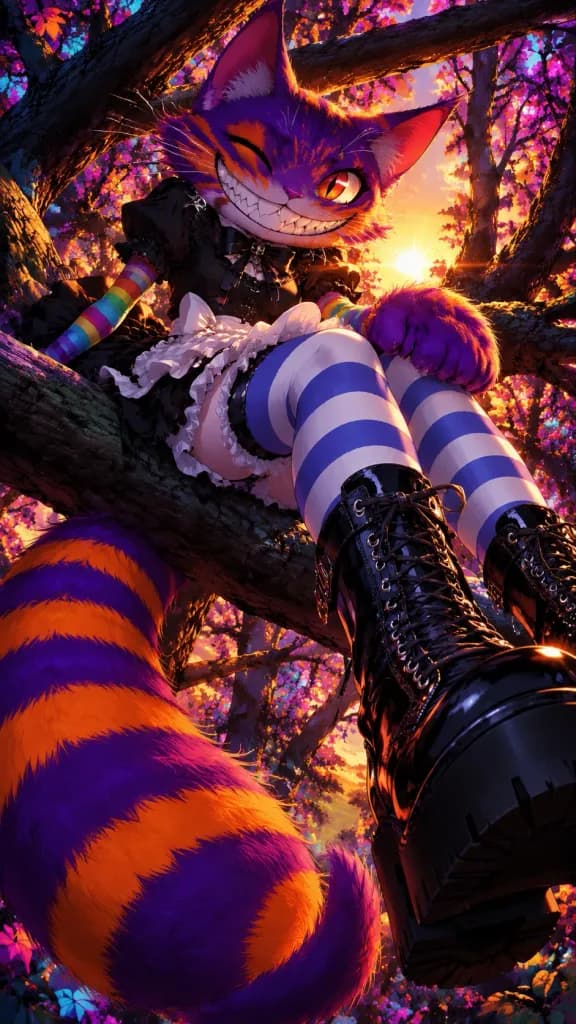 Gothic Cheshire Cat Girl Illustration