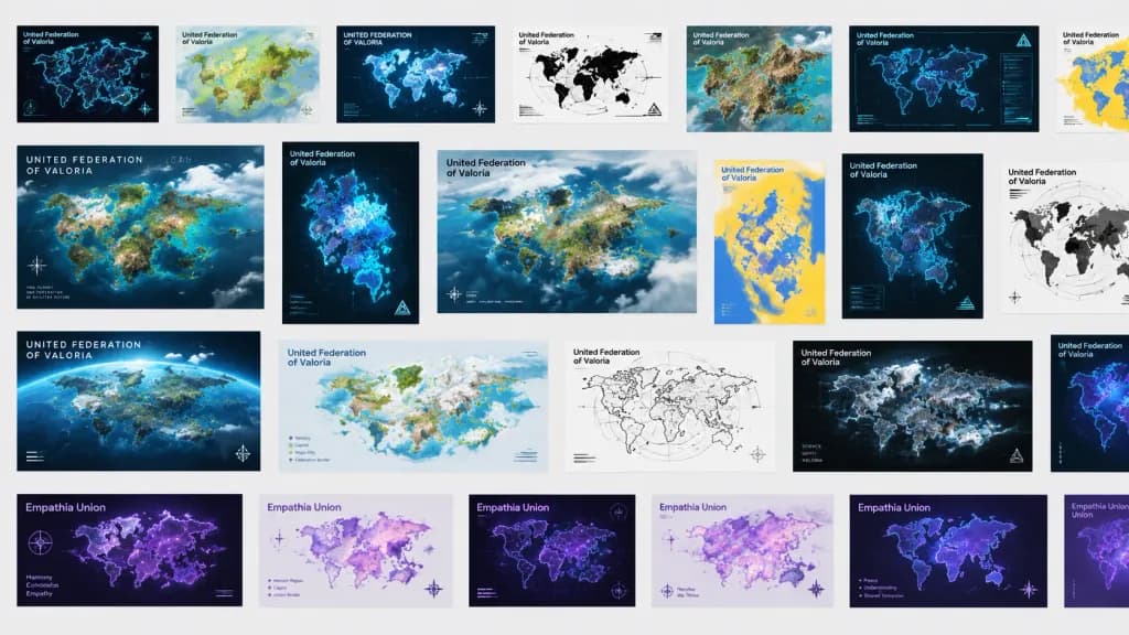 Futuristic World Map Generation Contact Sheet