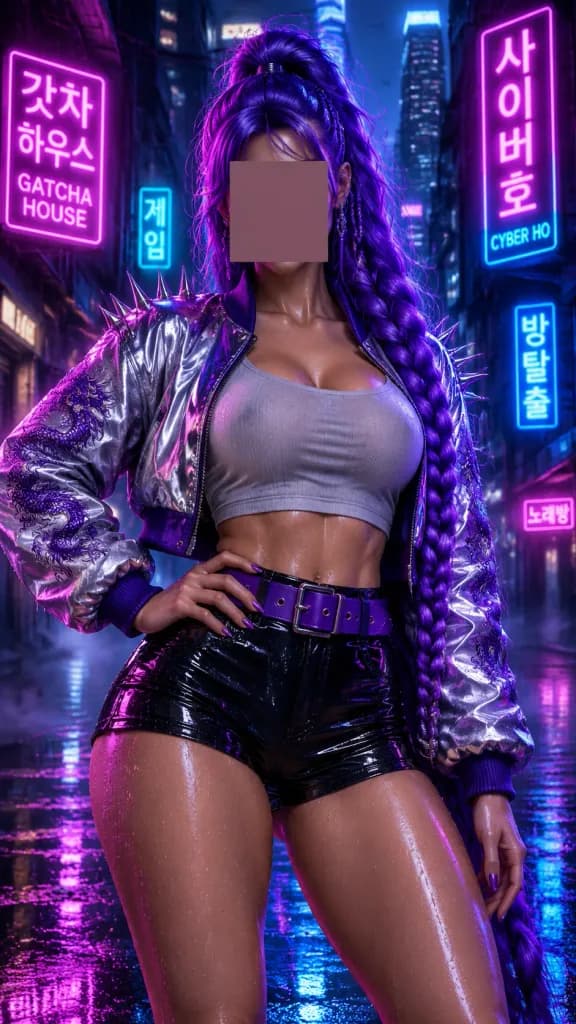 Cyberpunk Woman with Long Braided Hair
