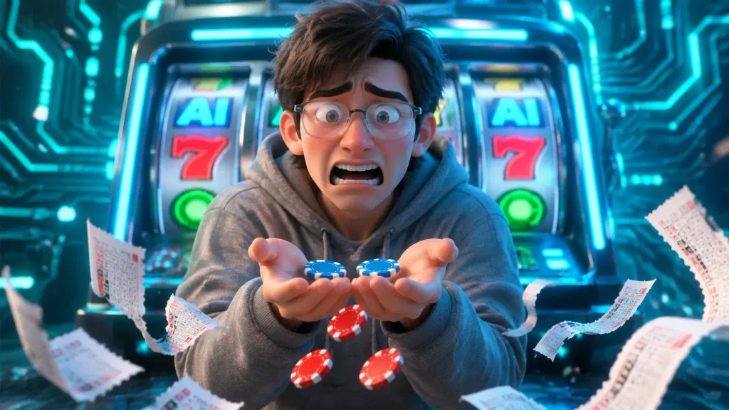 Anxious Creator at Futuristic Slot Machine