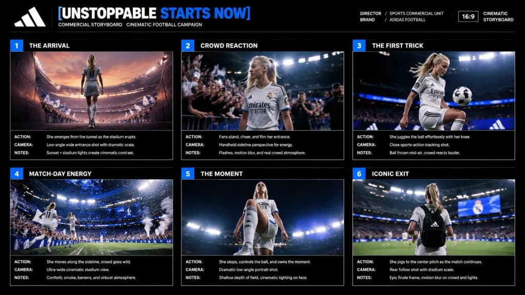 Cinematic Football Commercial Storyboard