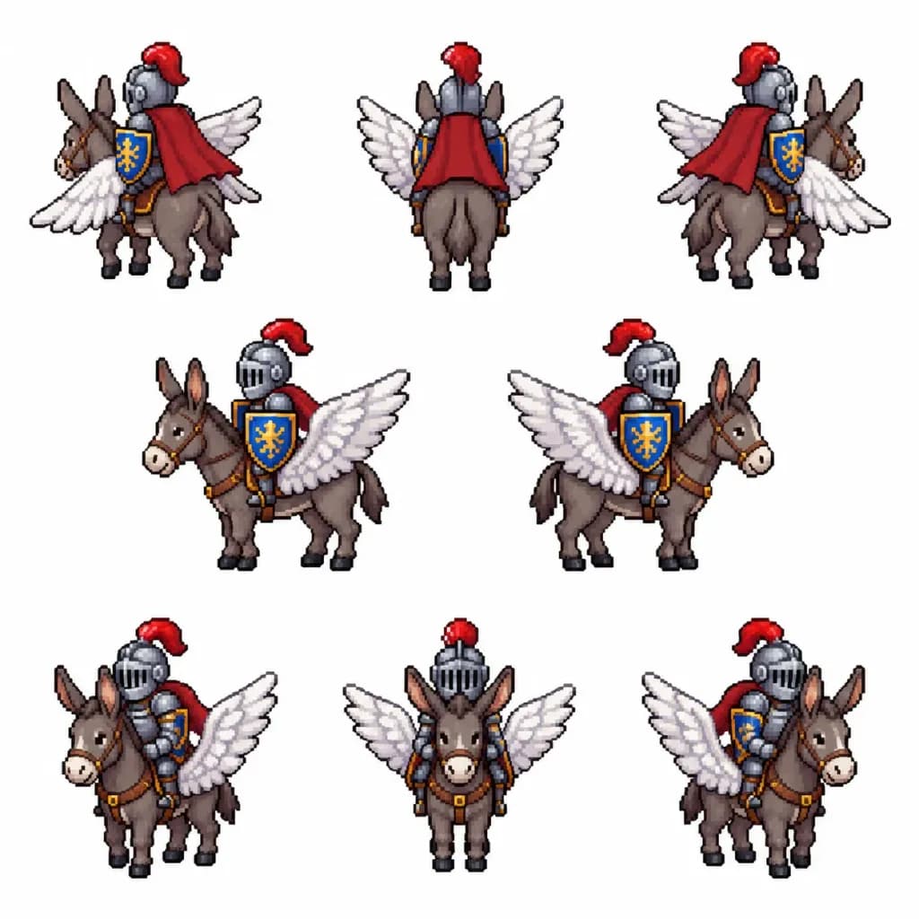 Winged Donkey Knight Pixel Sprite Sheet