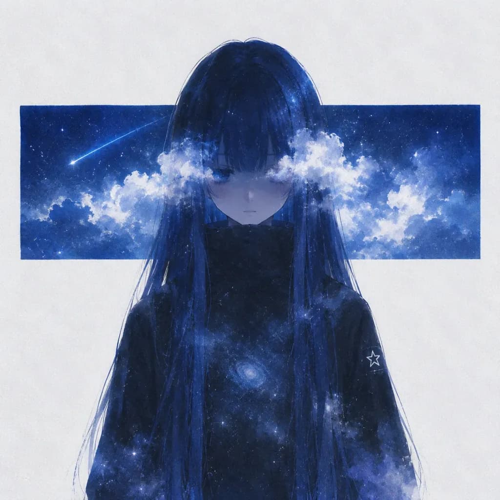 Melancholic Cosmic Double Exposure Anime Portrait
