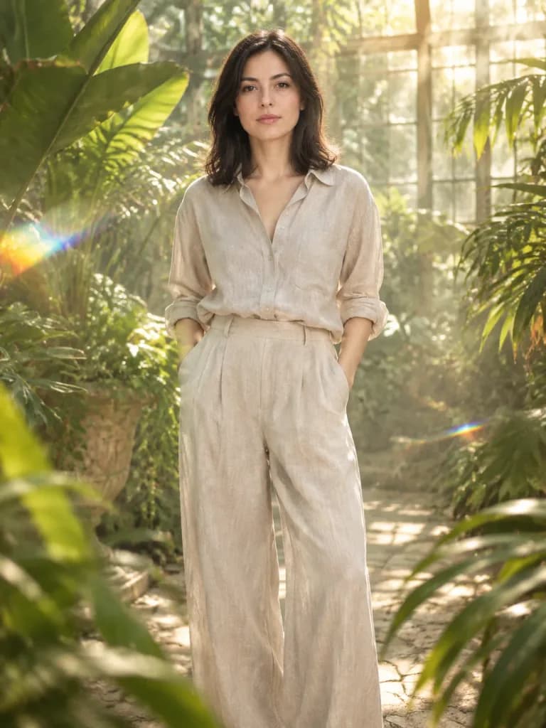 Editorial Portrait in Sunlit Greenhouse