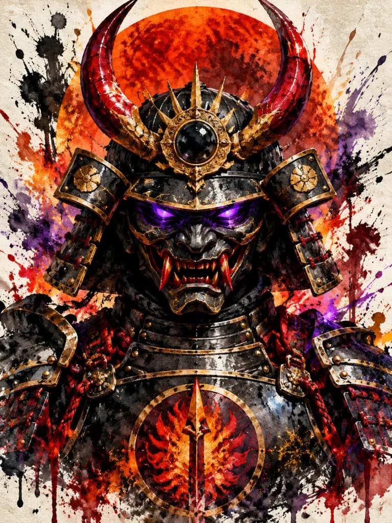 Samurai Warrior Ink Splatter Portrait