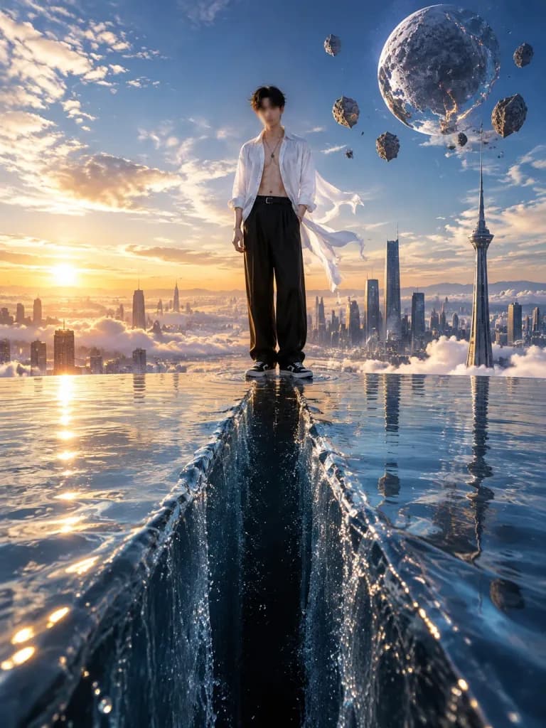 Futuristic Rooftop Infinity Pool Fashion Portrait