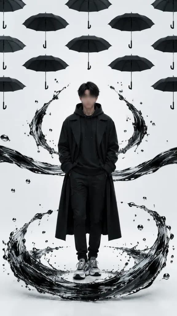 悬浮雨伞极简超现实肖像