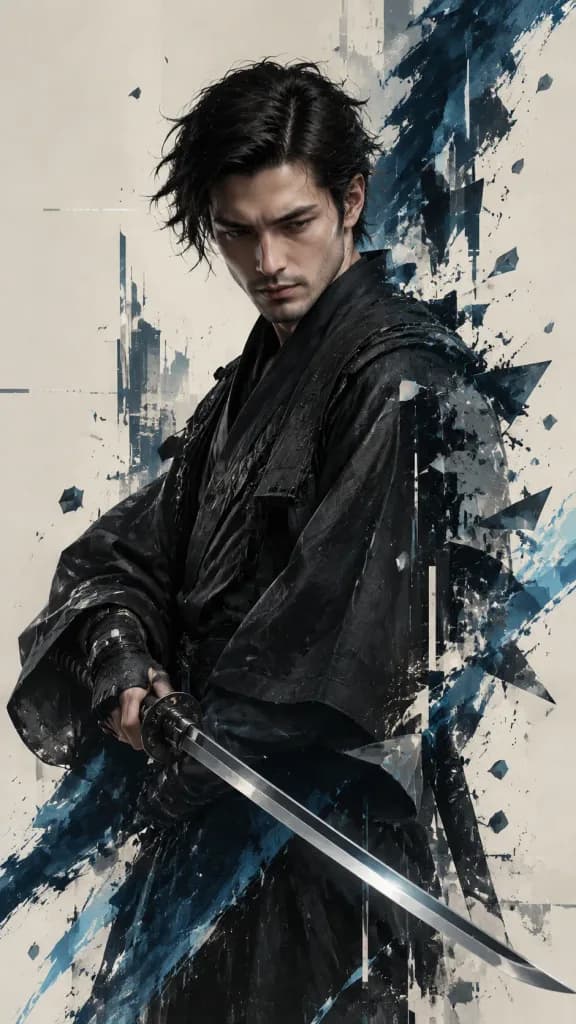 Futuristic Samurai Glitch Art Portrait