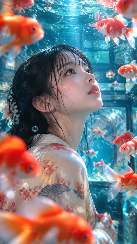 Japanese Goldfish Aquarium Portrait