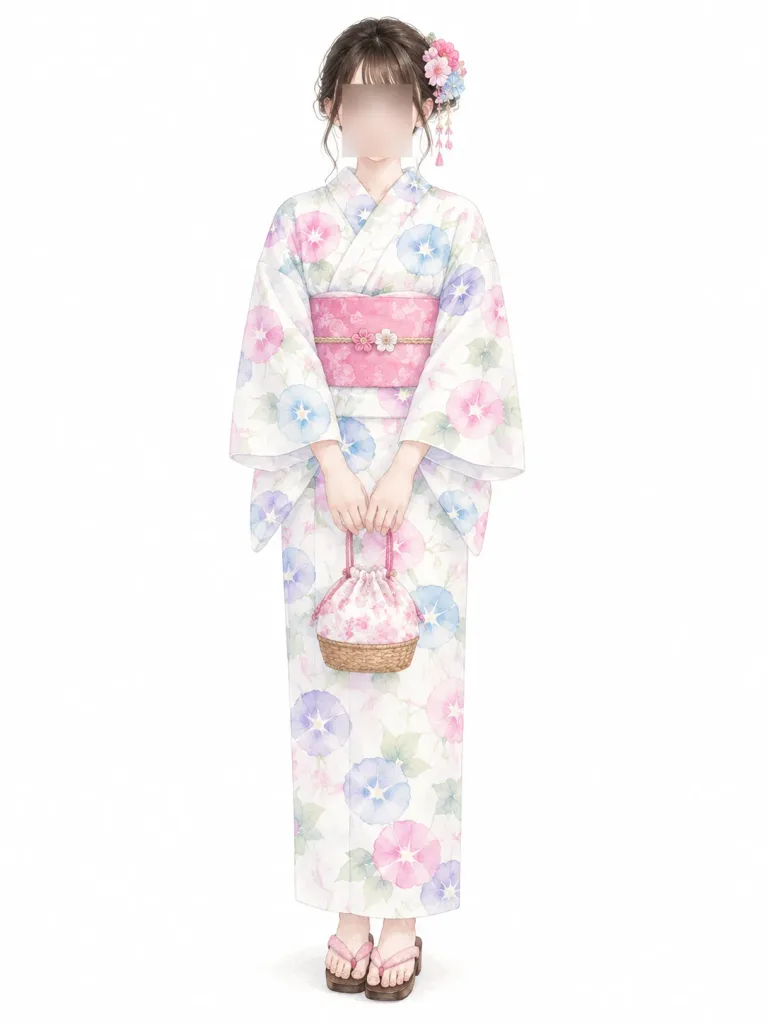 Pastel Watercolor Yukata Fashion Illustration
