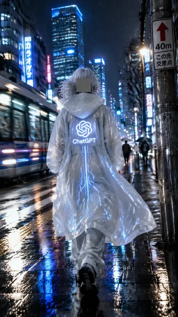 Mysterious Figure in a Rainy Japanese Street