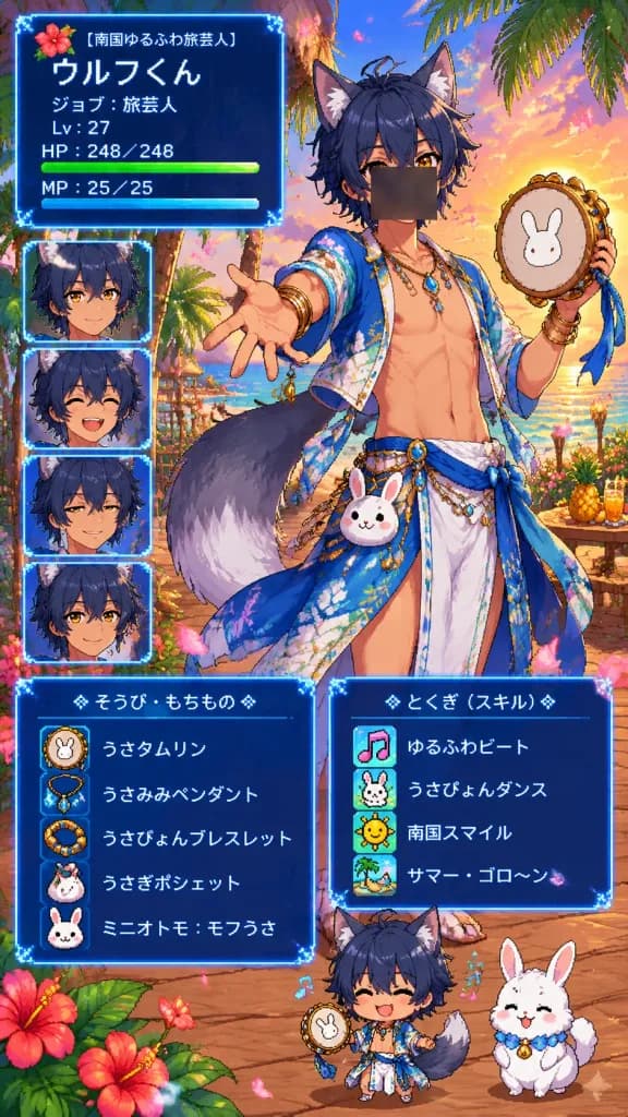 Pixel Art Tropical Wolf Boy RPG Sheet