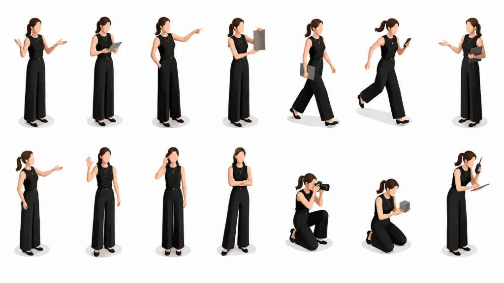 Isometric Businesswoman Character Pose Sheet