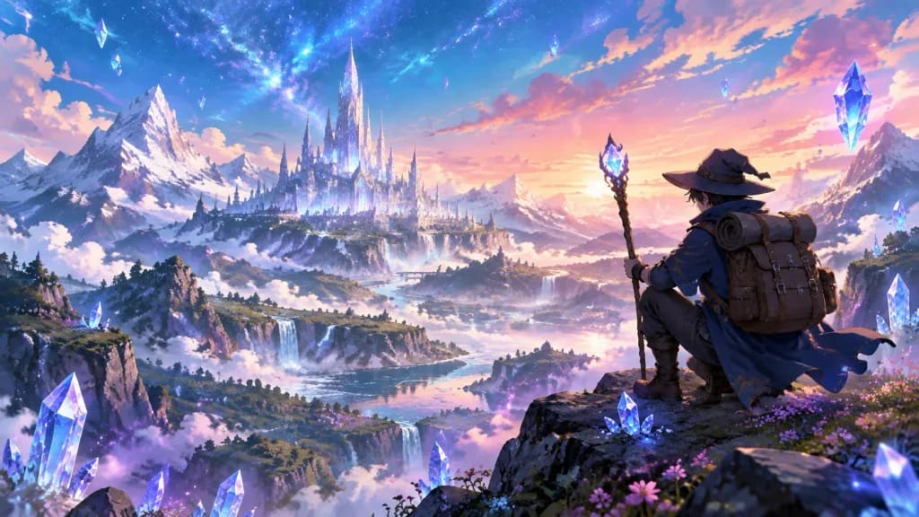 Traveler Overlooking Crystal Mountain Valley
