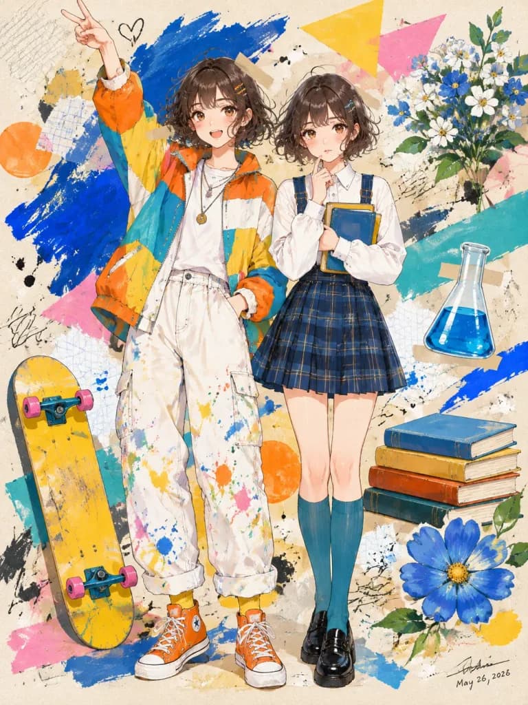Anime Mixed Media Twin Poster