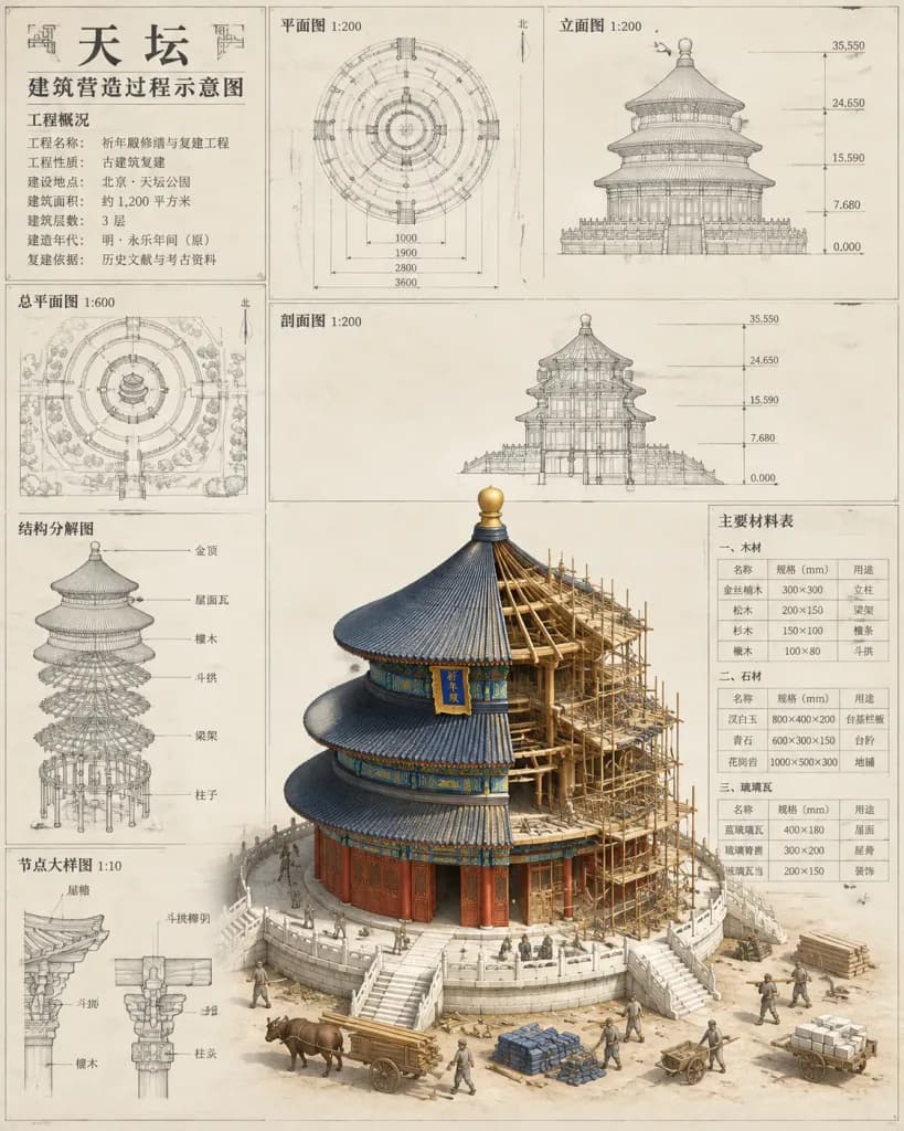 Temple Construction Architectural Infographic Board