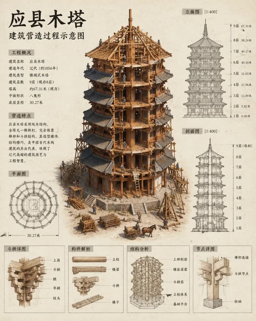 Ancient Chinese Pagoda Construction Presentation Board