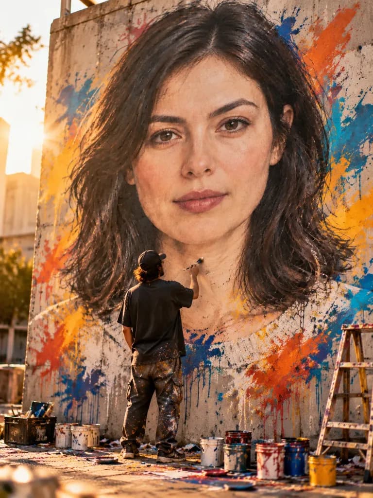 Street Artist Painting Giant Mural