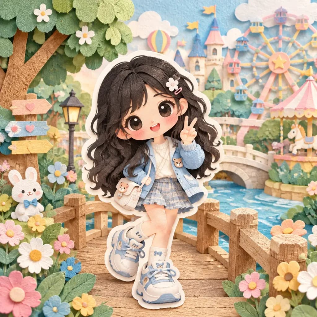 Layered Paper-Cut Chibi Diorama Sticker