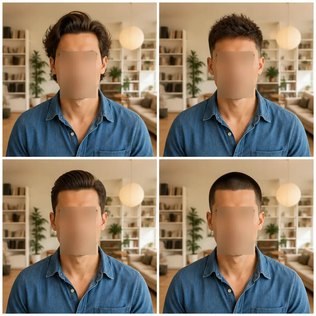 남성 헤어스타일 4종 비교 그리드