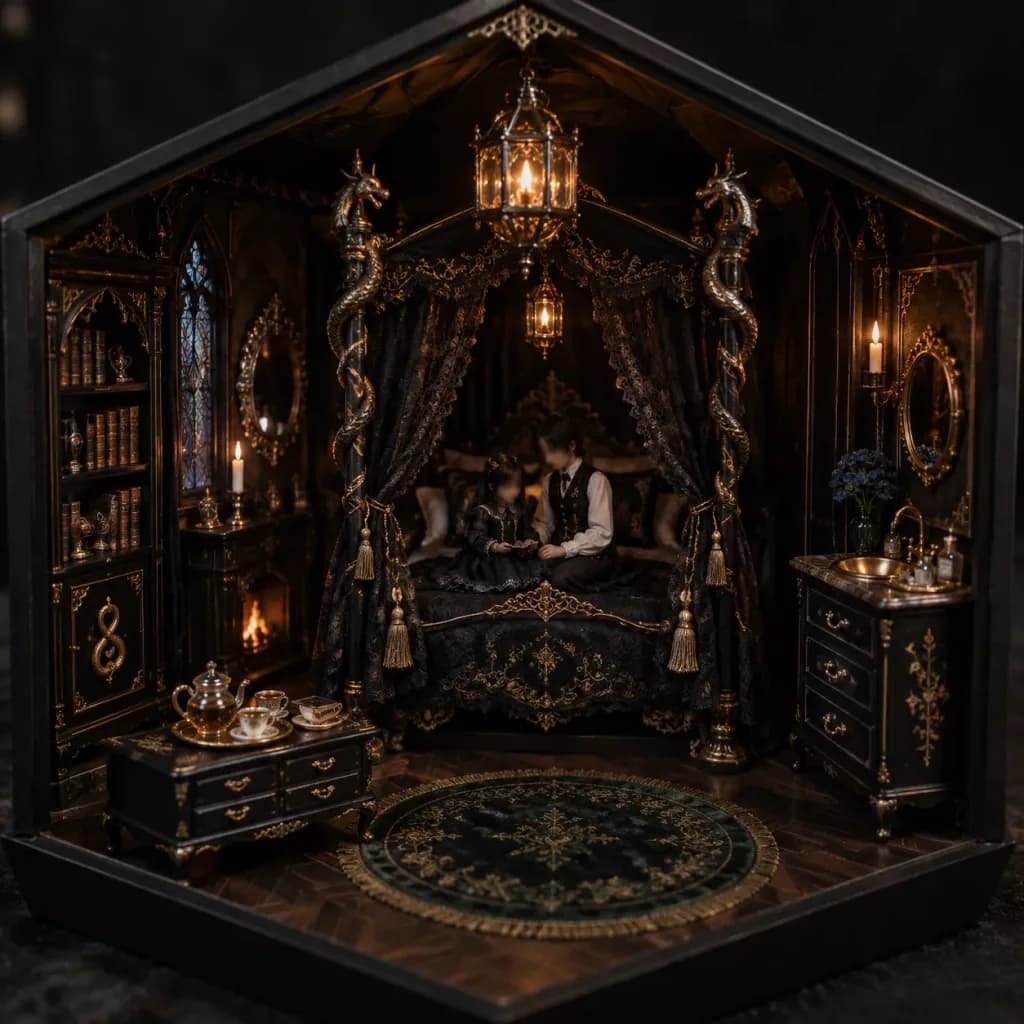 Gothic Victorian Miniature Bedroom Diorama