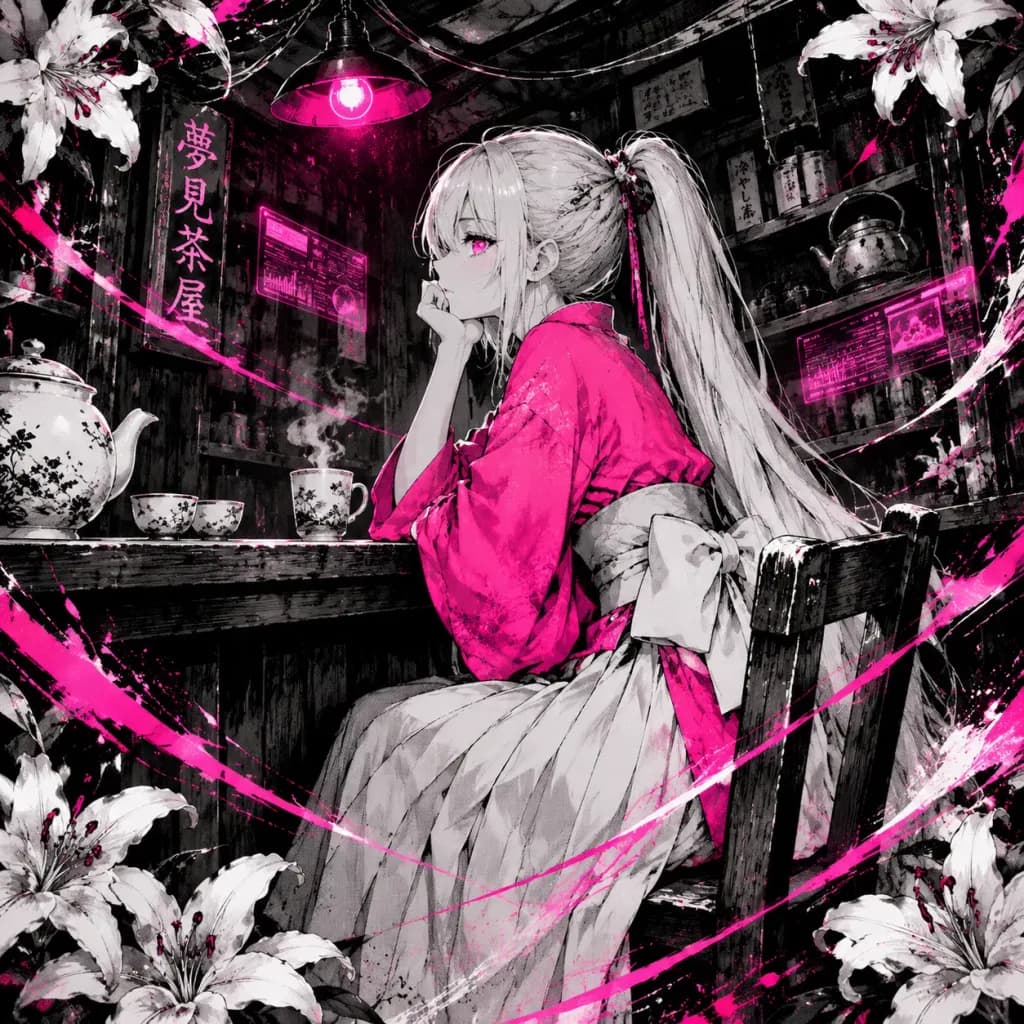賽博龐克漫畫風茶室少女