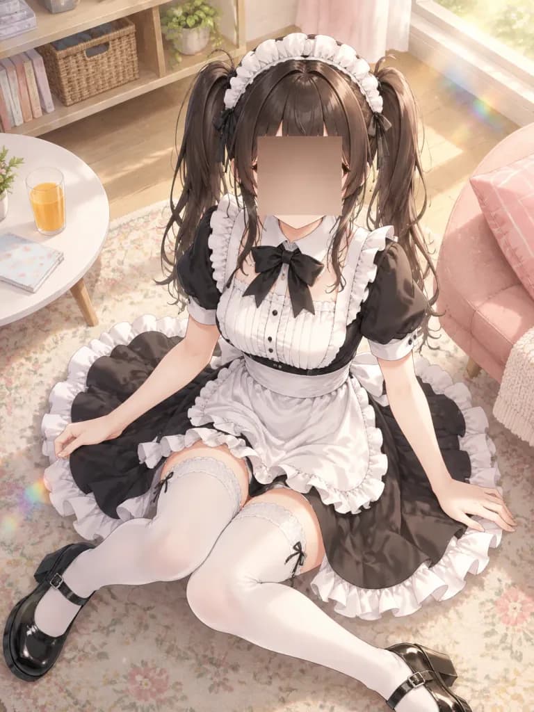 Sunlit Anime Maid with Censored Face