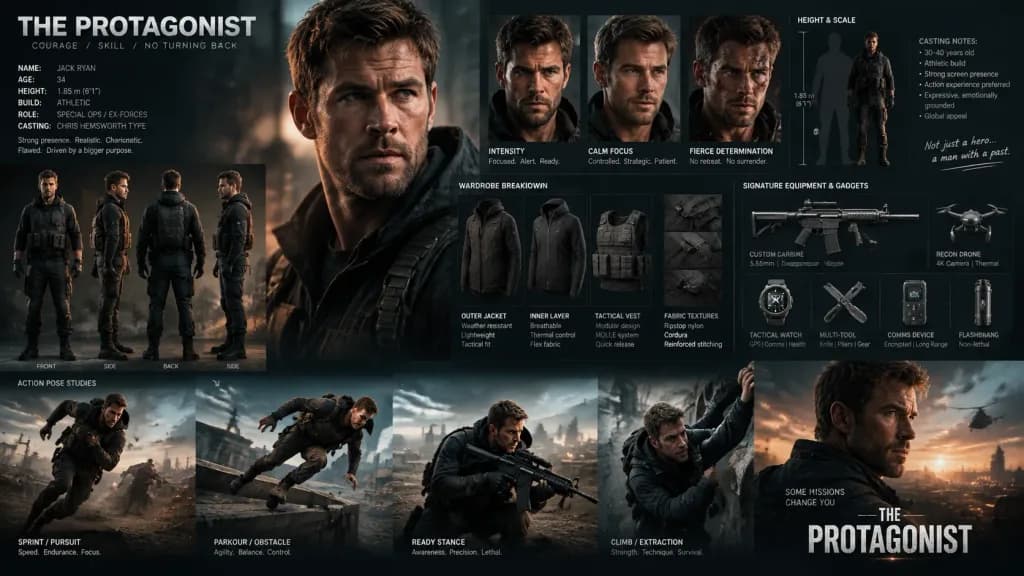 Action Movie Character Concept Pitch Board