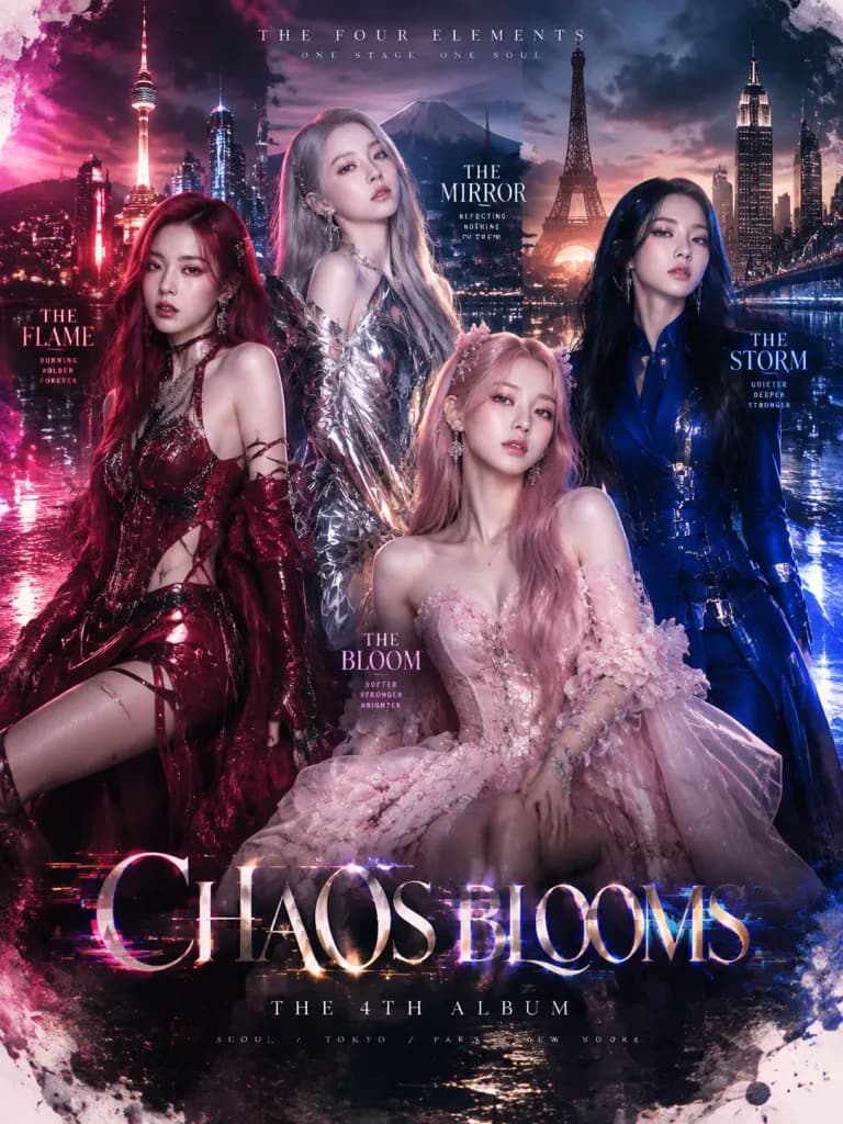 Киберпанк-постер Камбэка K-Pop Группы