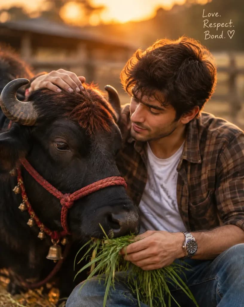 Rustic Golden Hour Portrait with Bull
