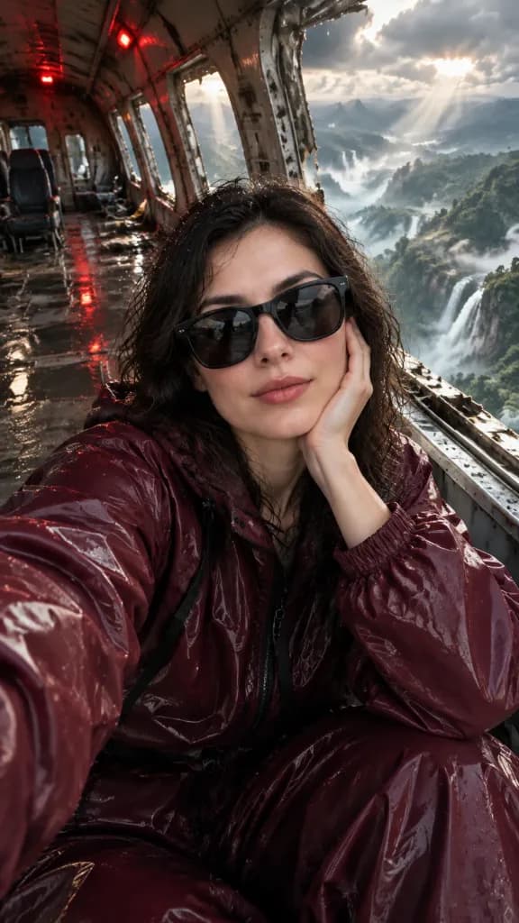 Abandoned Airplane Jungle Selfie Portrait