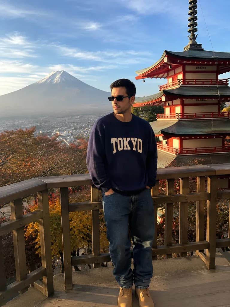 Foto Espontânea de Turista no Monte Fuji