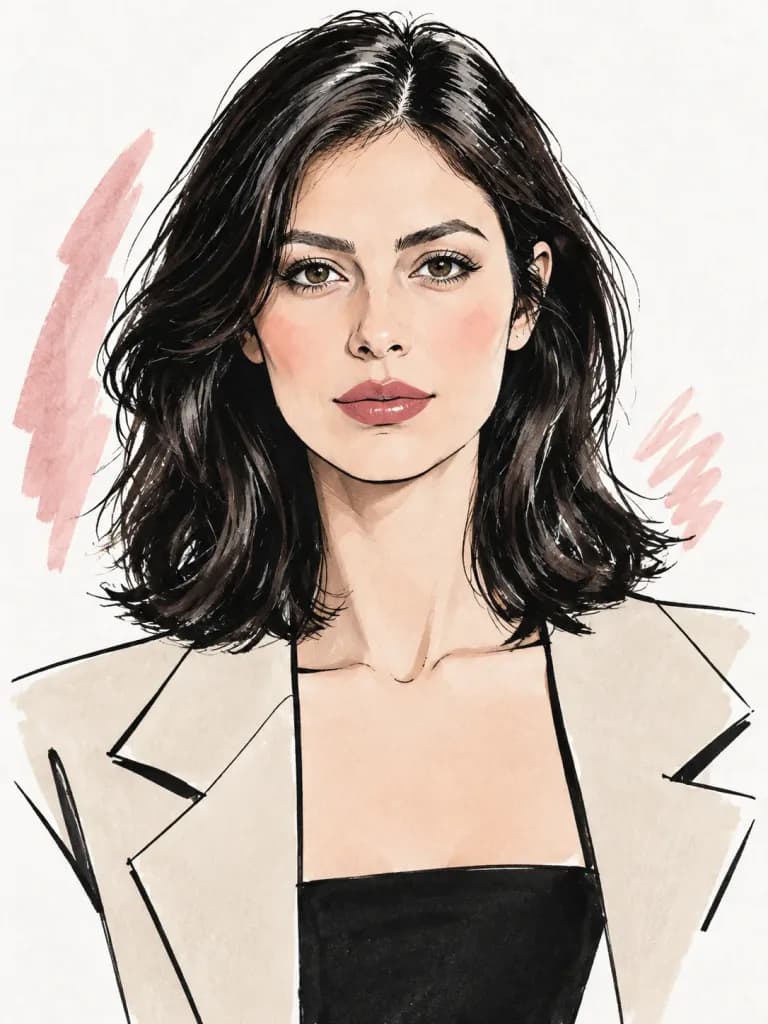 ミニマルなVogue風ファッションスケッチ肖像