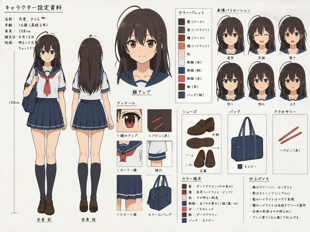 Anime Character Color Setting Sheet