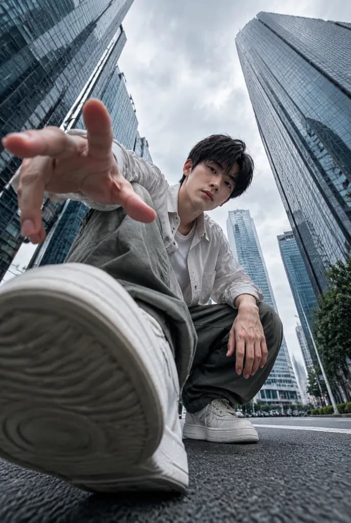 Ultra Wide Low Angle Urban Street Portrait