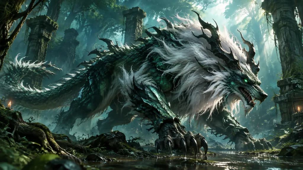 Dragon-Wolf Chimera in Jungle Ruins