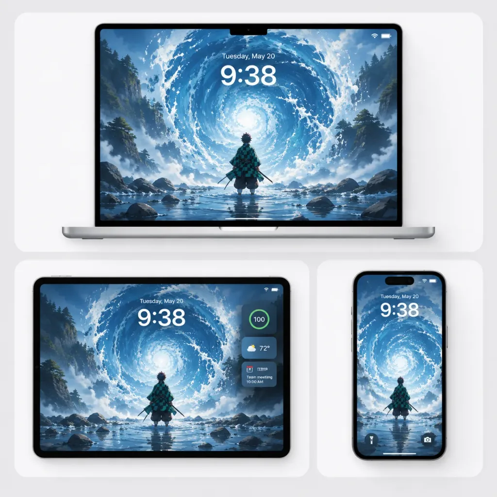 Multi-Device Anime Wallpaper Showcase Mockup