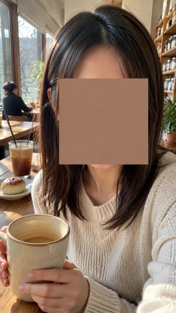 Sunlit Café Selfie with Privacy Box