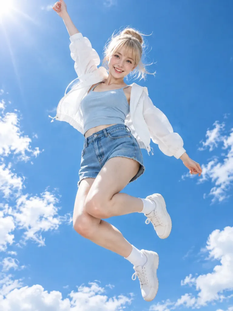 Summer Sky Mid-Air Jump Portrait