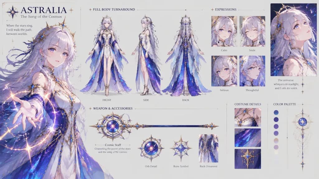 Celestial Mage Character Design Sheet